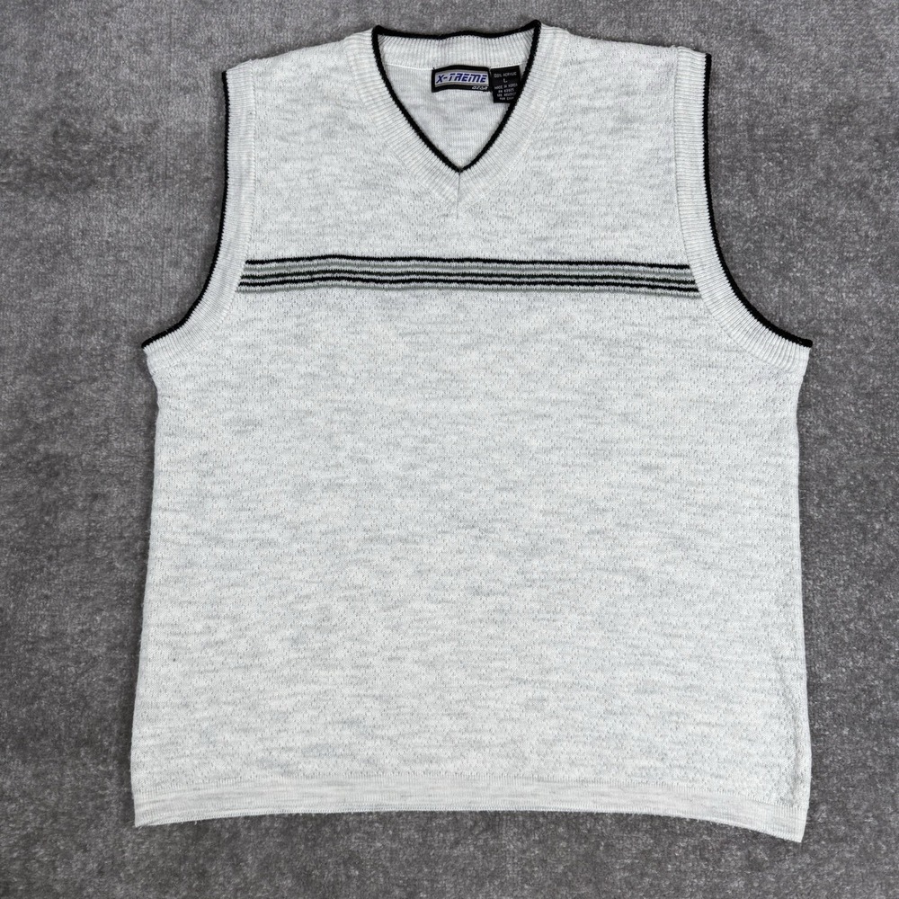 Vintage X-Treme Sweater Vest Men's Large Heathered Gray V-Neck‎ Eclectic Grandpa